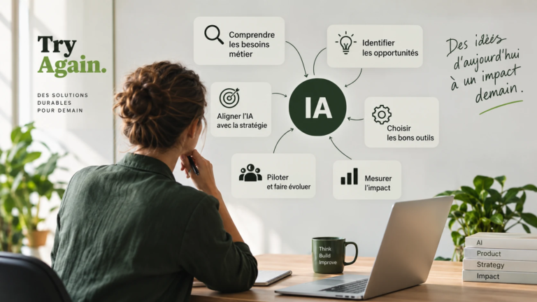 Product manager IA pilotant une stratégie d’intelligence artificielle - image réalisée par IA
